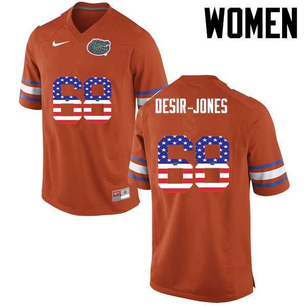 Florida Gators Women #68 Richerd Desir Jones College Football USA Flag Fashion Orange